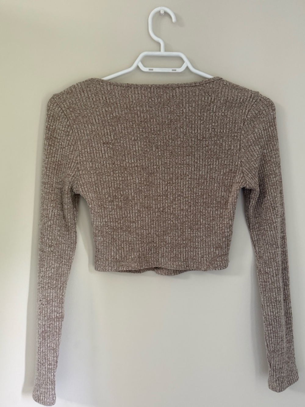 FASHION NOVA Ribbed Button-Front Square Neck Long Sleeve Crop Top Taupe EUC - Picture 9 of 10